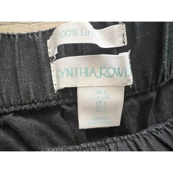 Cynthia Rowley Black 100% Linen Pants Large Wide Leg Ankle Natural Lagenlook - Picture 3 of 4